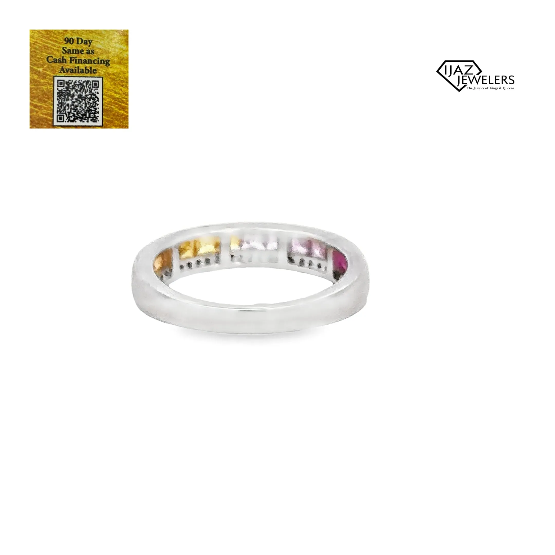 14K White Gold Diamond And Multicolored Sapphire Ring