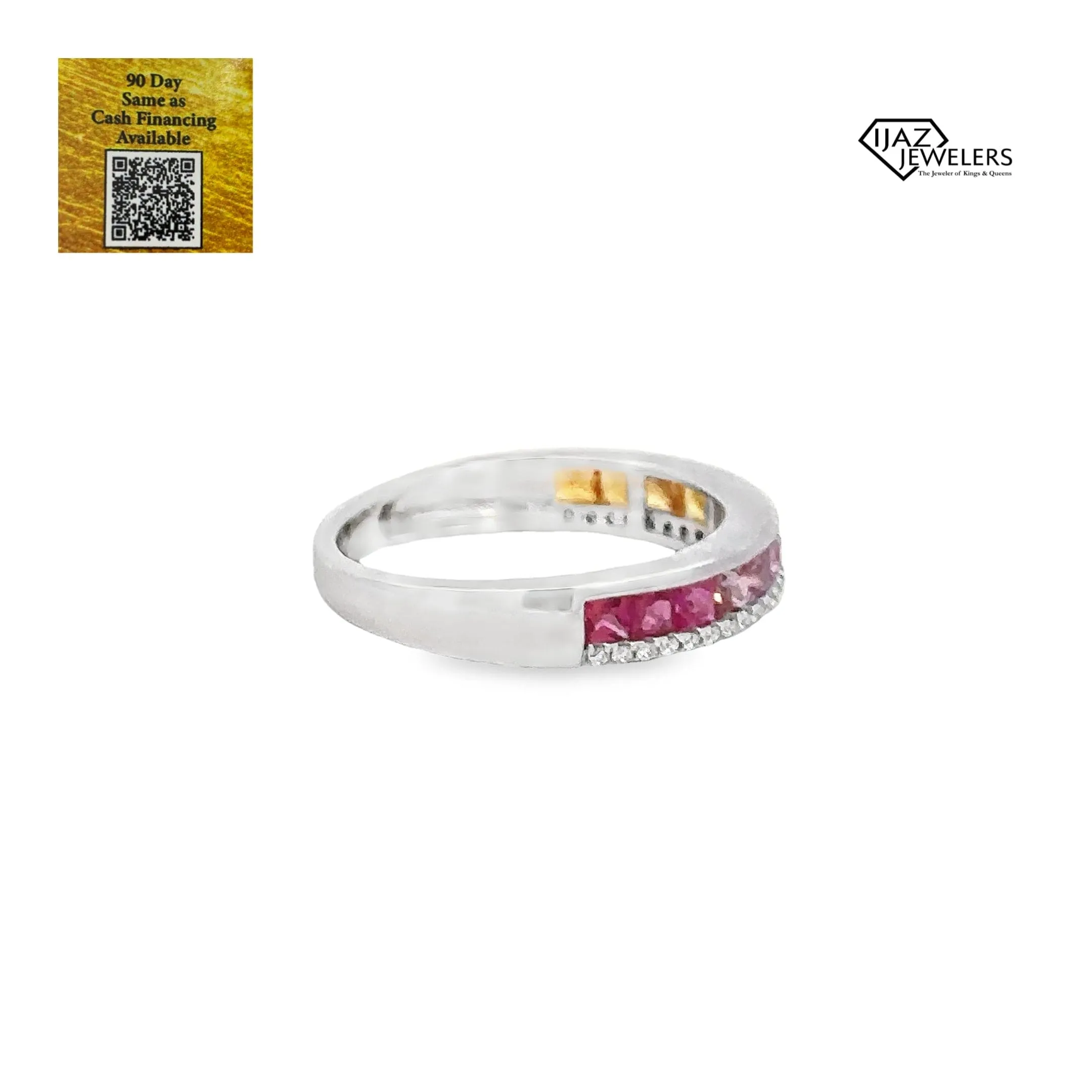 14K White Gold Diamond And Multicolored Sapphire Ring