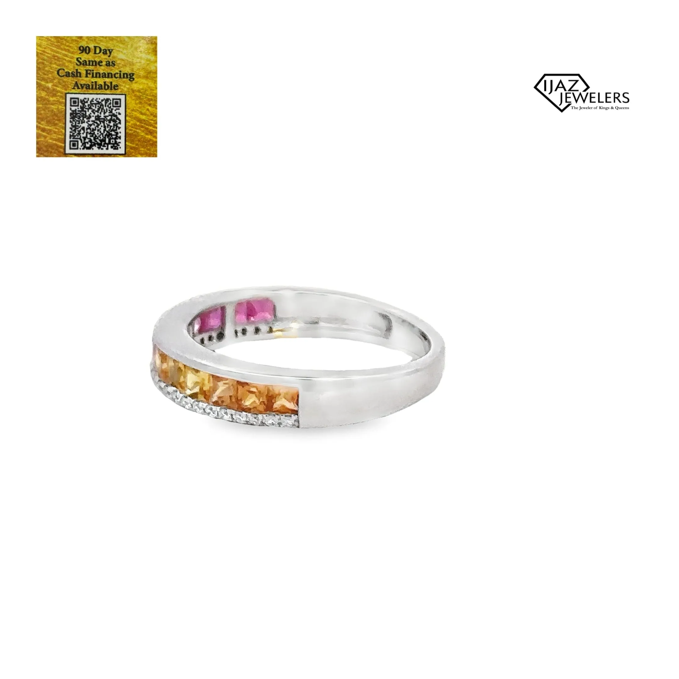 14K White Gold Diamond And Multicolored Sapphire Ring