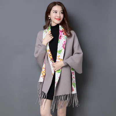 2017 Brand print flower Cashmere Pashmina women HOT SALE fashion tassel scarf Female shawl long Sleeve high quality Ponchos Cape