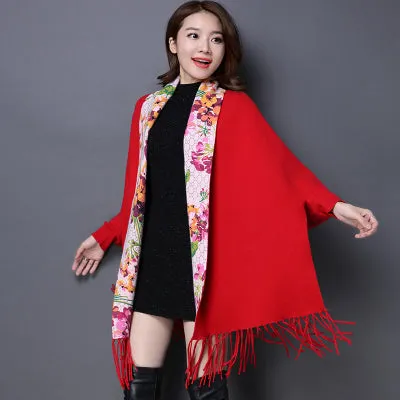 2017 Brand print flower Cashmere Pashmina women HOT SALE fashion tassel scarf Female shawl long Sleeve high quality Ponchos Cape