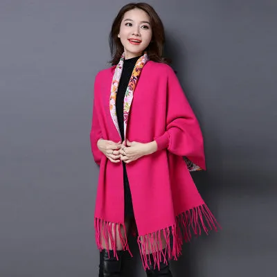 2017 Brand print flower Cashmere Pashmina women HOT SALE fashion tassel scarf Female shawl long Sleeve high quality Ponchos Cape