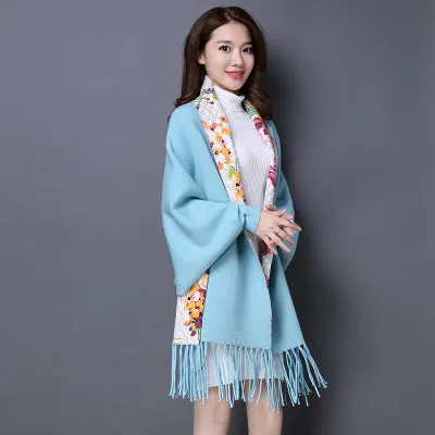 2017 Brand print flower Cashmere Pashmina women HOT SALE fashion tassel scarf Female shawl long Sleeve high quality Ponchos Cape