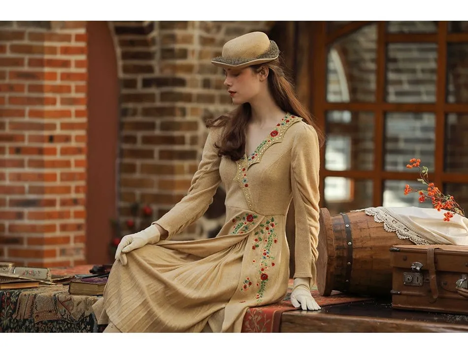 Anne's Royal Vintage Embroidery Hand Beaded Knit Dress