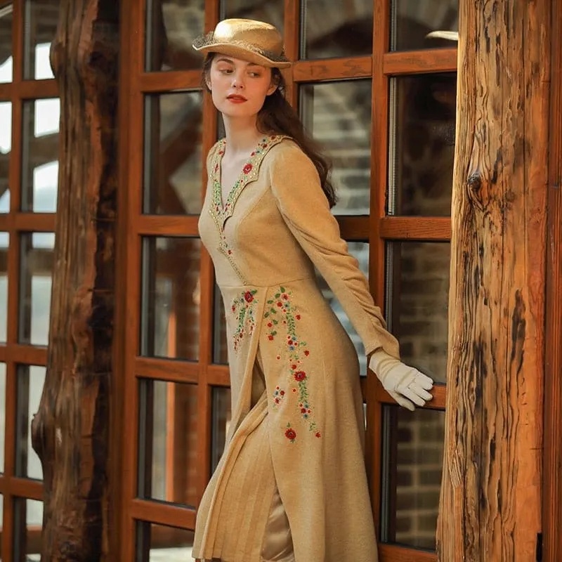 Anne's Royal Vintage Embroidery Hand Beaded Knit Dress