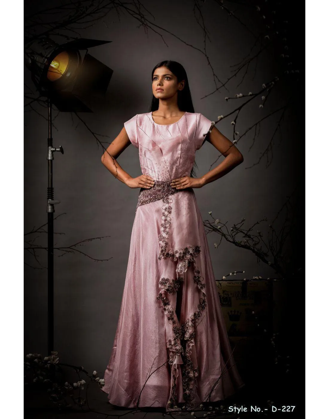 Baby Pink Organza Gown with Belt - Rent