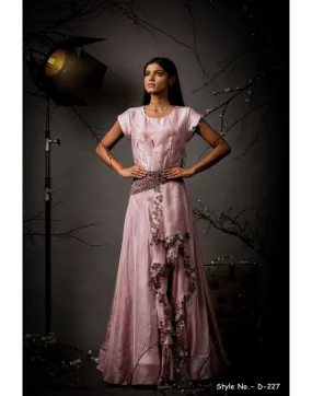 Baby Pink Organza Gown with Belt - Rent