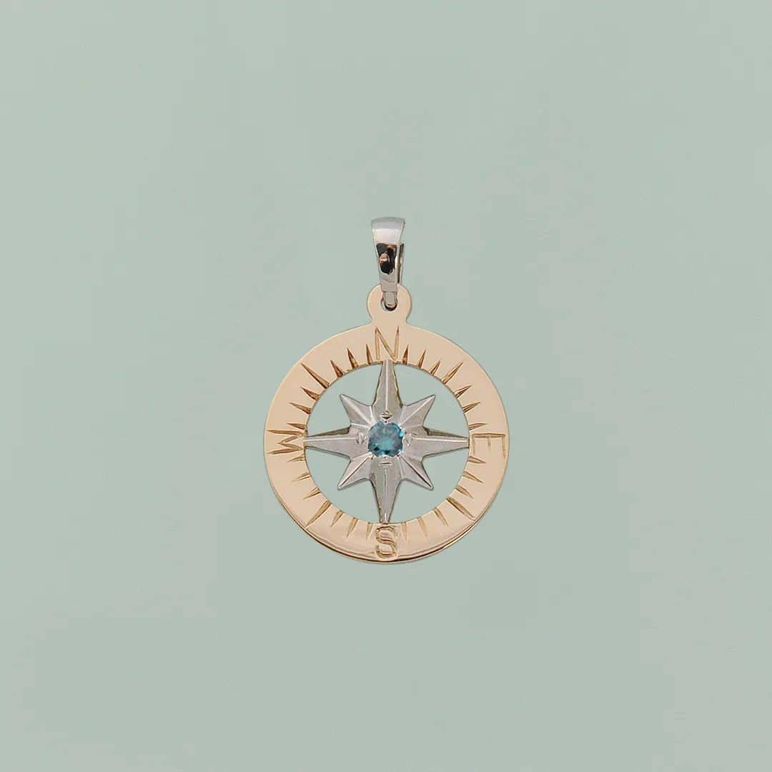 Compass Rose Classic 3/4 14K Two-Tone Gold Hand-Engraved Pendant