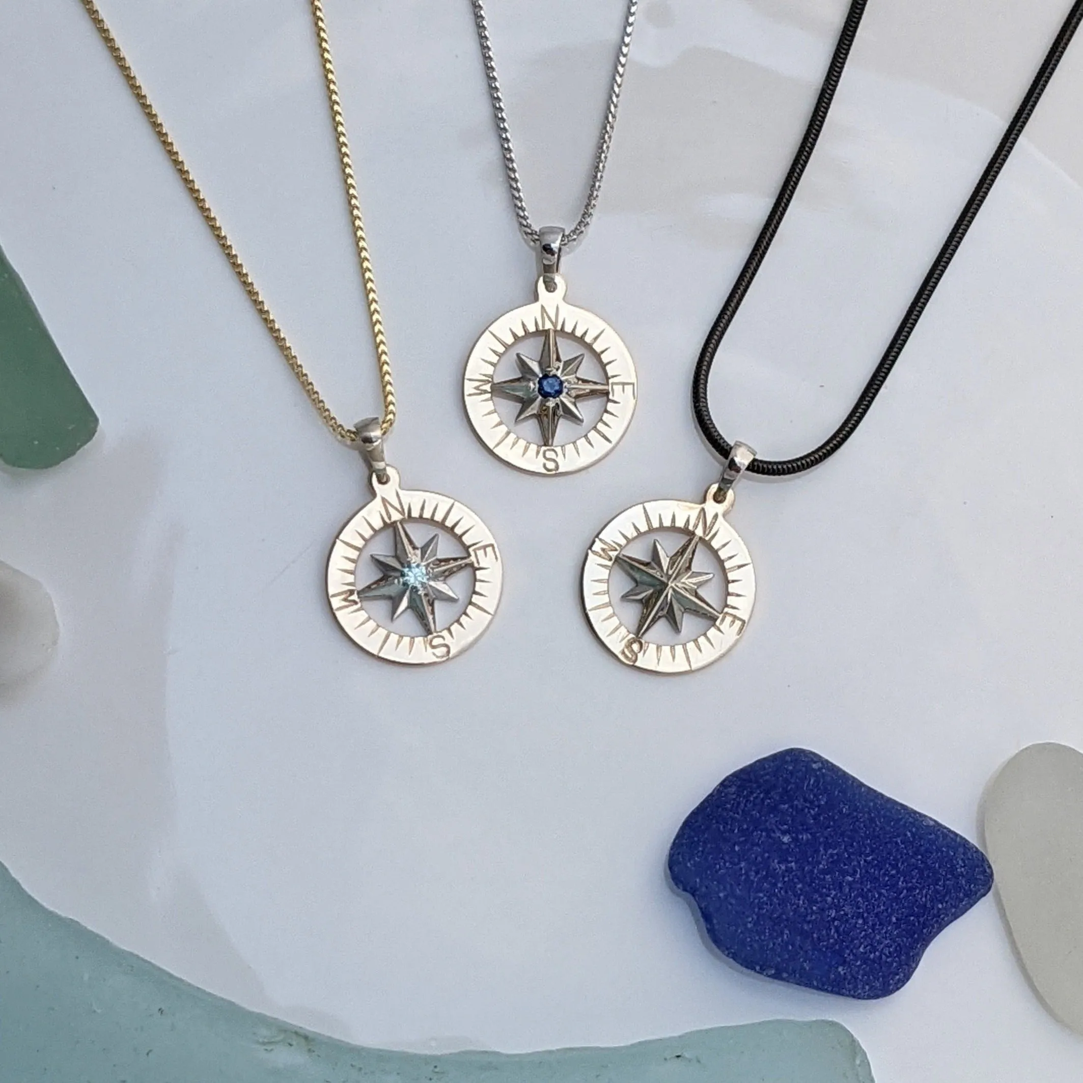 Compass Rose Classic 3/4 14K Two-Tone Gold Hand-Engraved Pendant