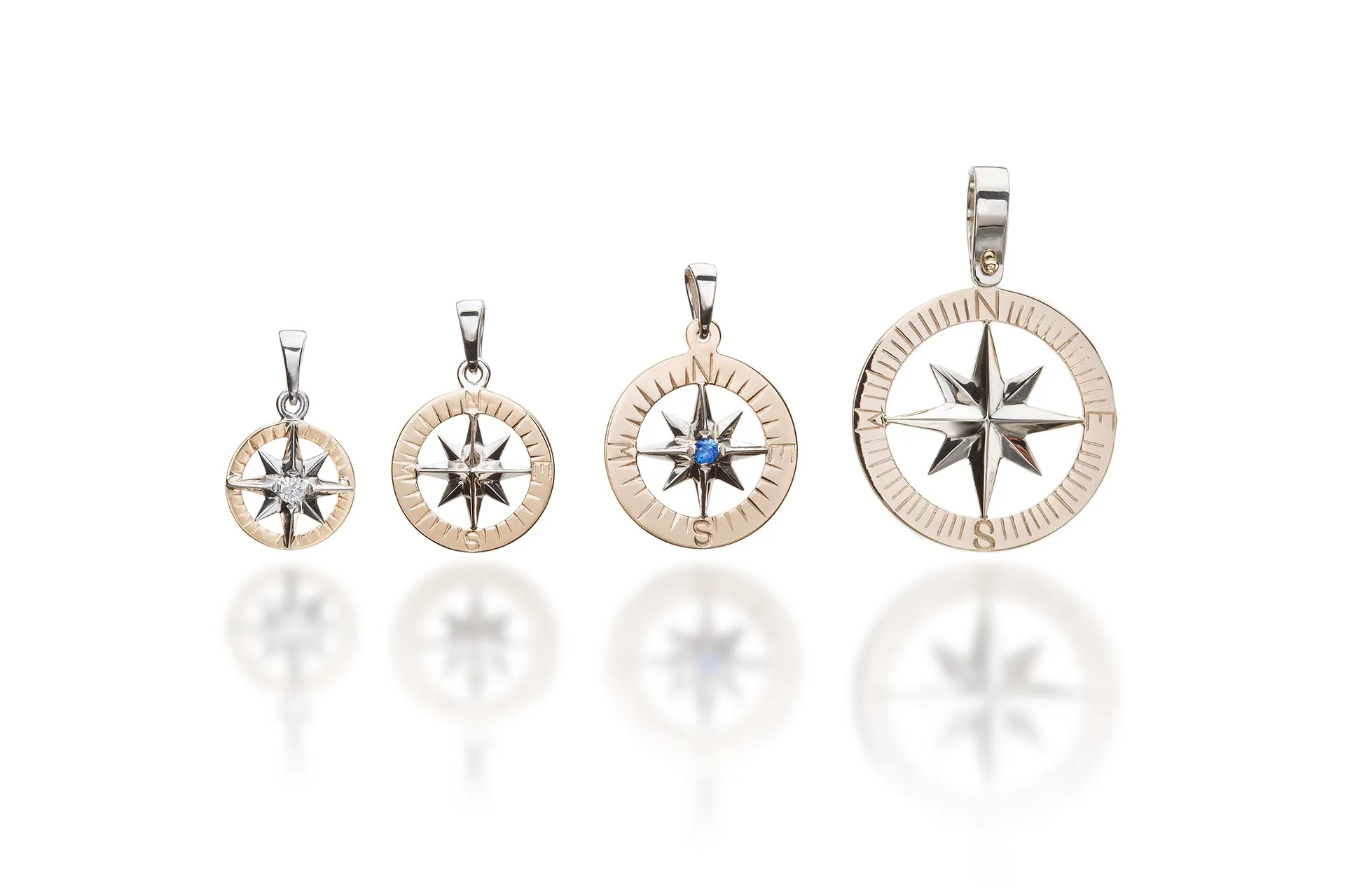 Compass Rose Classic 3/4 14K Two-Tone Gold Hand-Engraved Pendant
