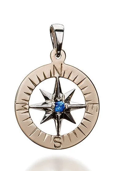 Compass Rose Classic 3/4 14K Two-Tone Gold Hand-Engraved Pendant