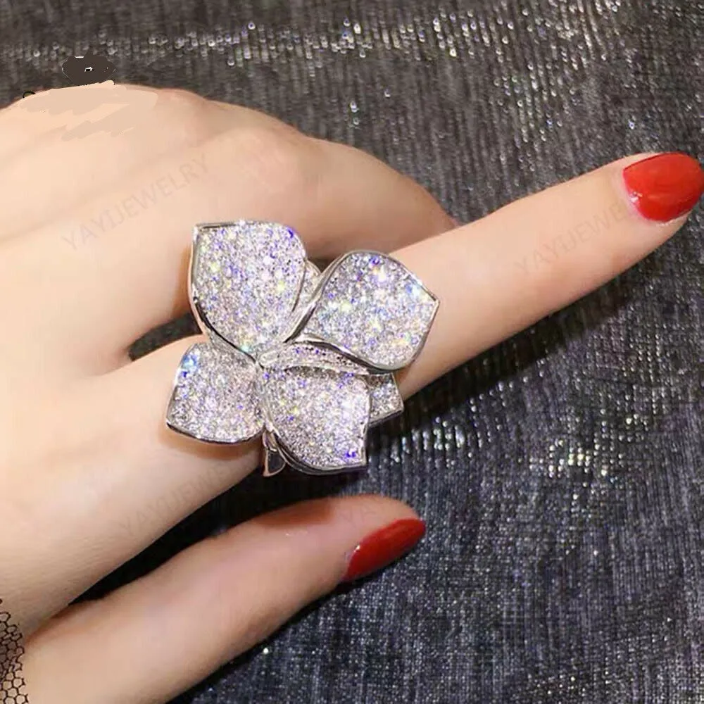 Created White Sapphire Pave Flower Petal Cocktail Ring