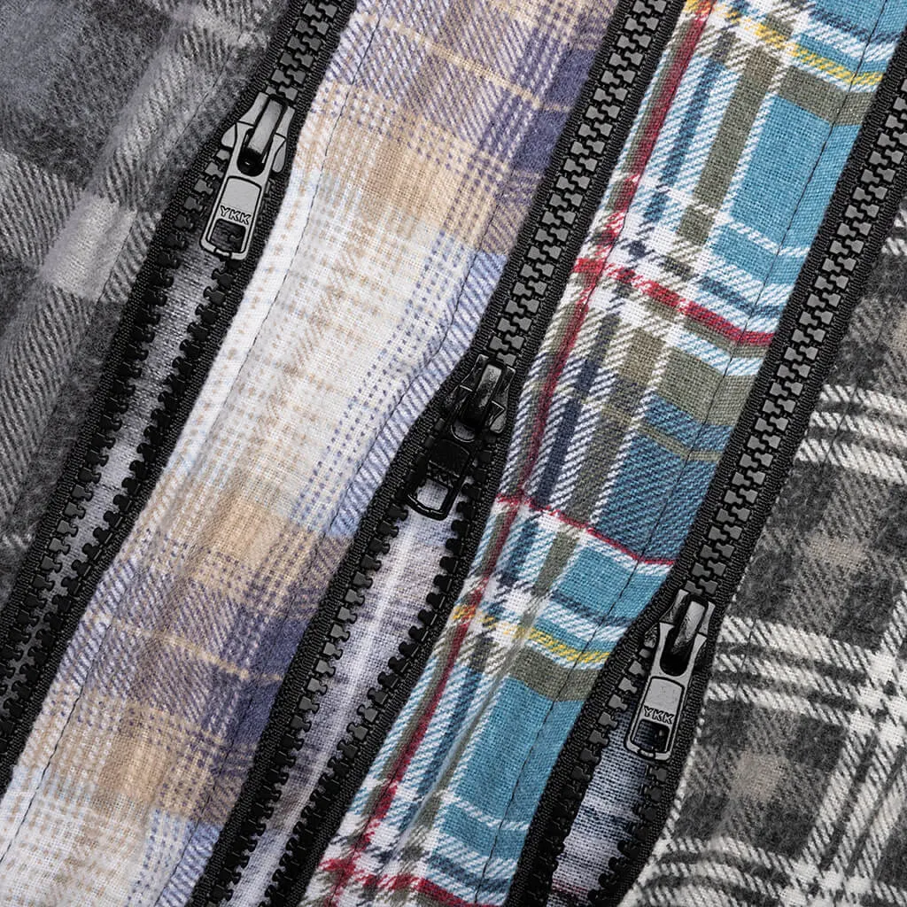 Flannel Shirt 7 Cuts Zipped Wide Shirt - Assorted