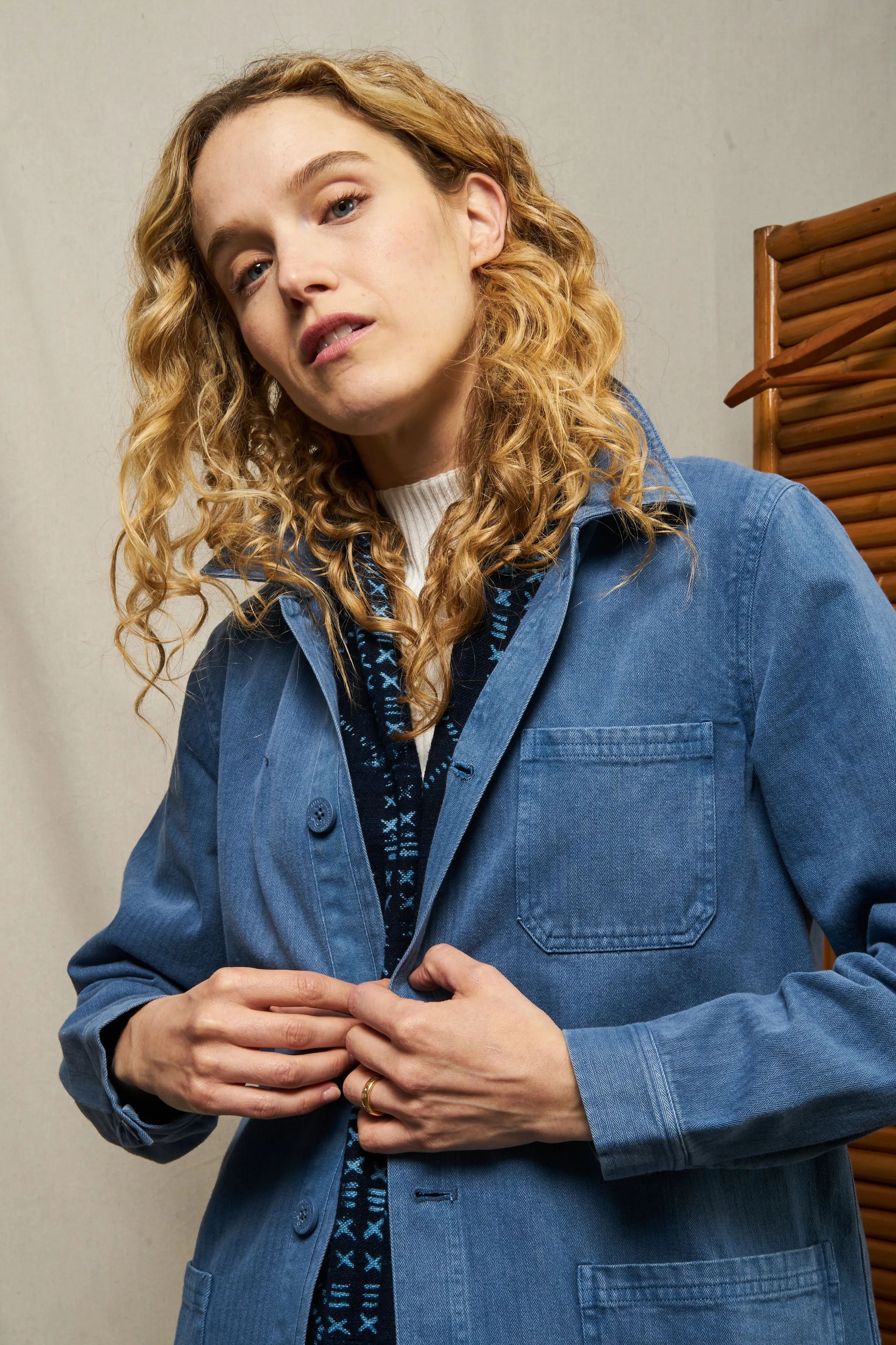 French Workman’s Jacket in Atlantic Blue Herringbone