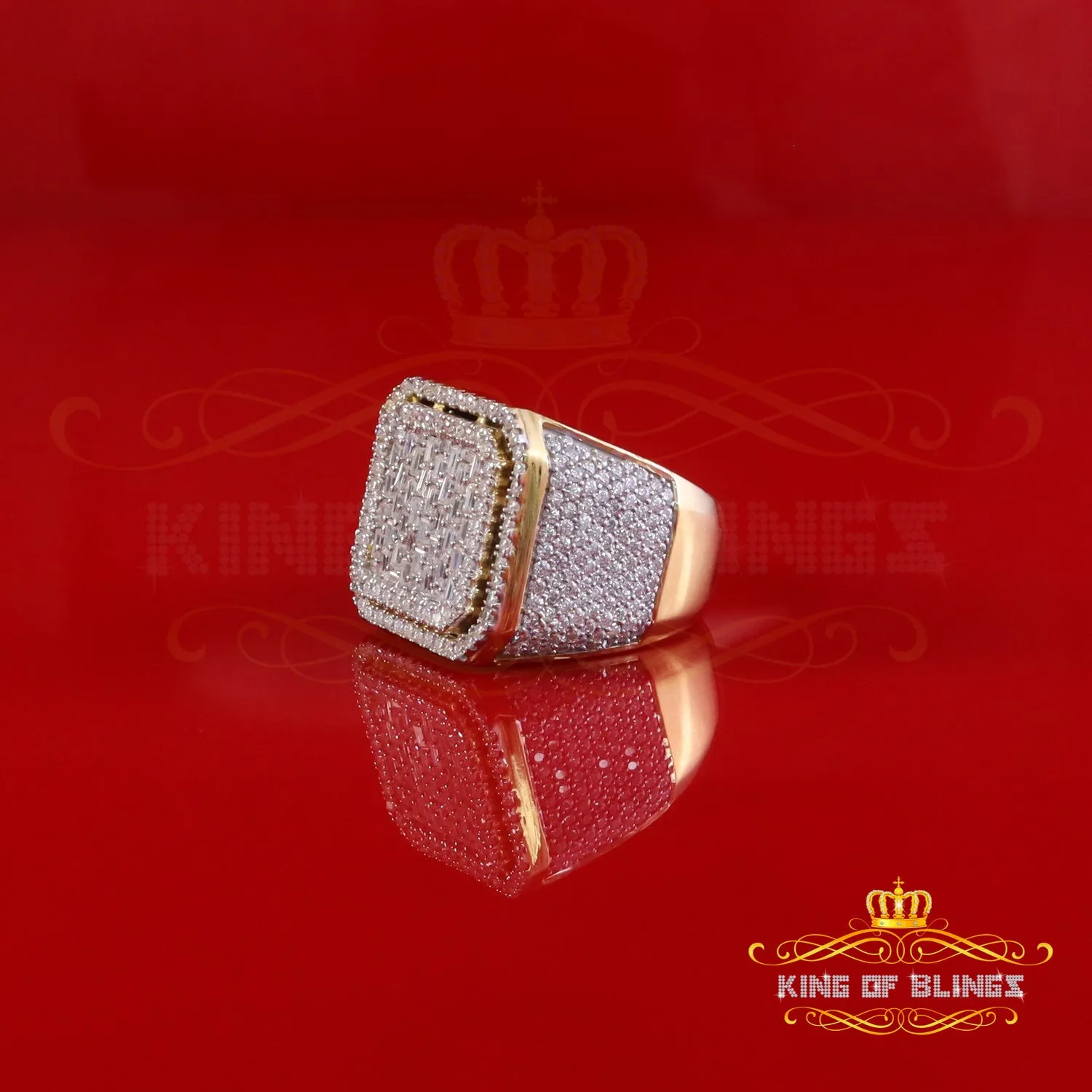 King of Bling's Men's 925 Yellow Sterling Silver 6.50ct VVS 'D' Moissanite Square Rings SZ 10