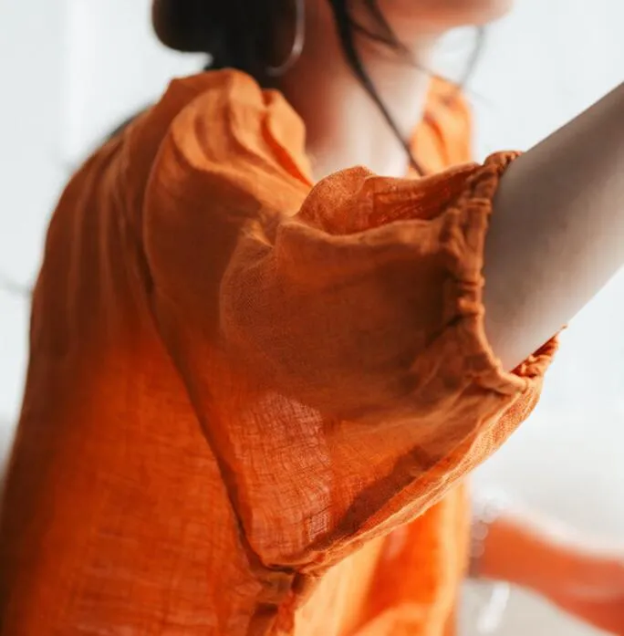 loose Linen Sleeves Blouse Loose Style Shirts H9508