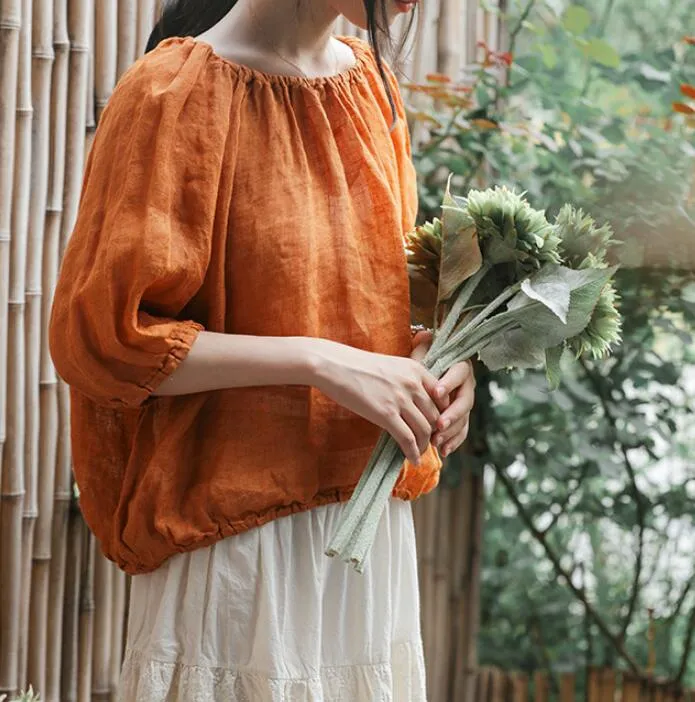 loose Linen Sleeves Blouse Loose Style Shirts H9508