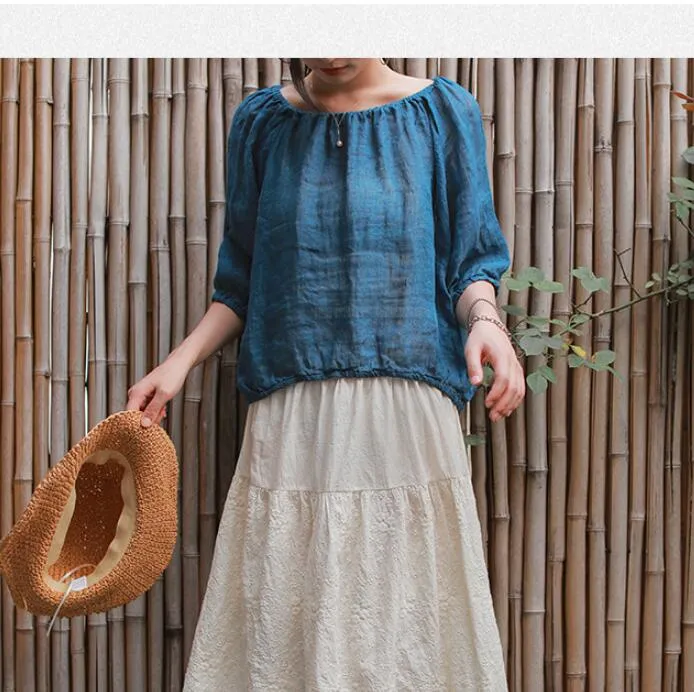 loose Linen Sleeves Blouse Loose Style Shirts H9508