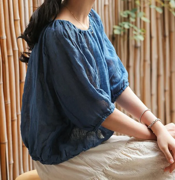 loose Linen Sleeves Blouse Loose Style Shirts H9508