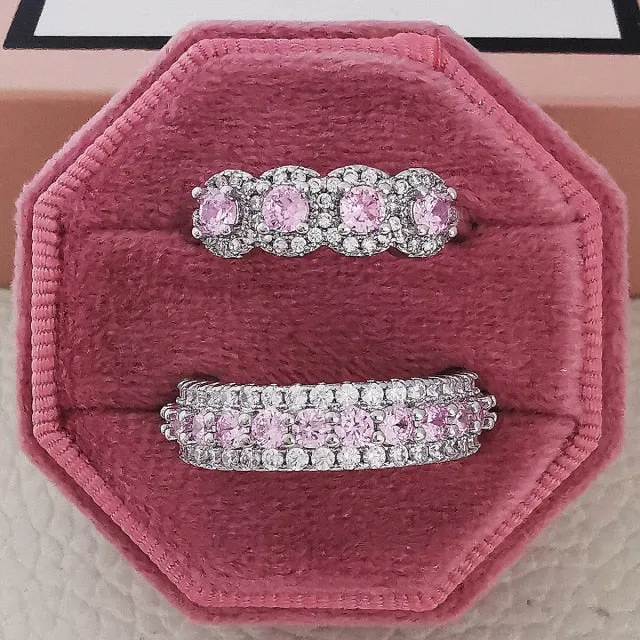 Luxury Real 925 Sterling Silver Oval Princess Cut Eternity Zirconia Ring Set