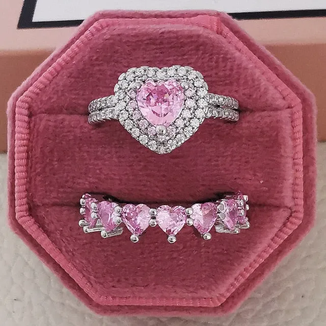 Luxury Real 925 Sterling Silver Oval Princess Cut Eternity Zirconia Ring Set