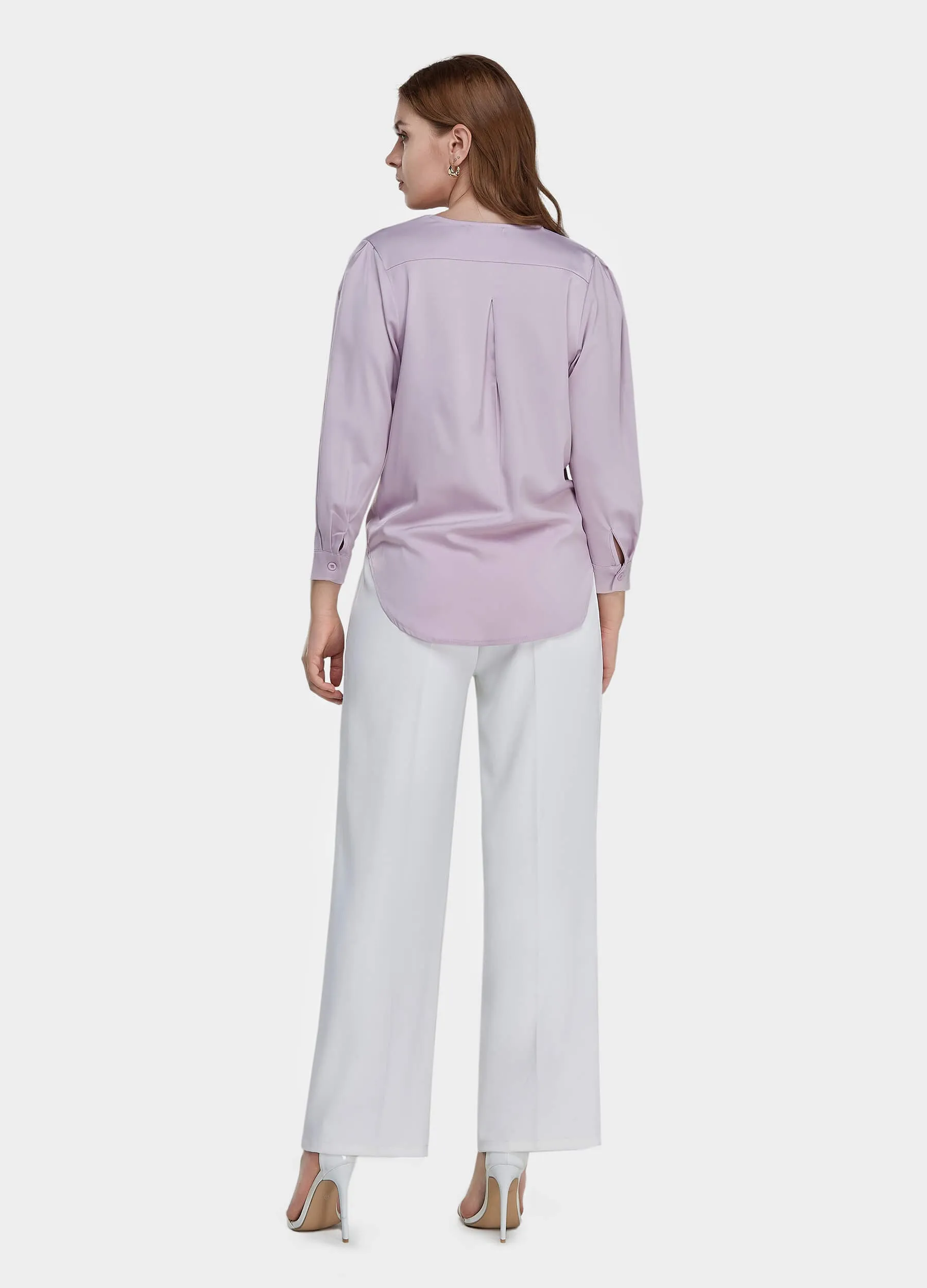 MECALA Women's Solid Surplice Neck Top