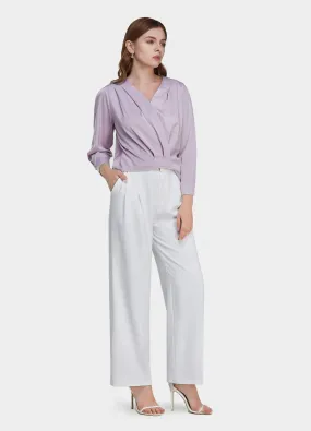 MECALA Women's Solid Surplice Neck Top