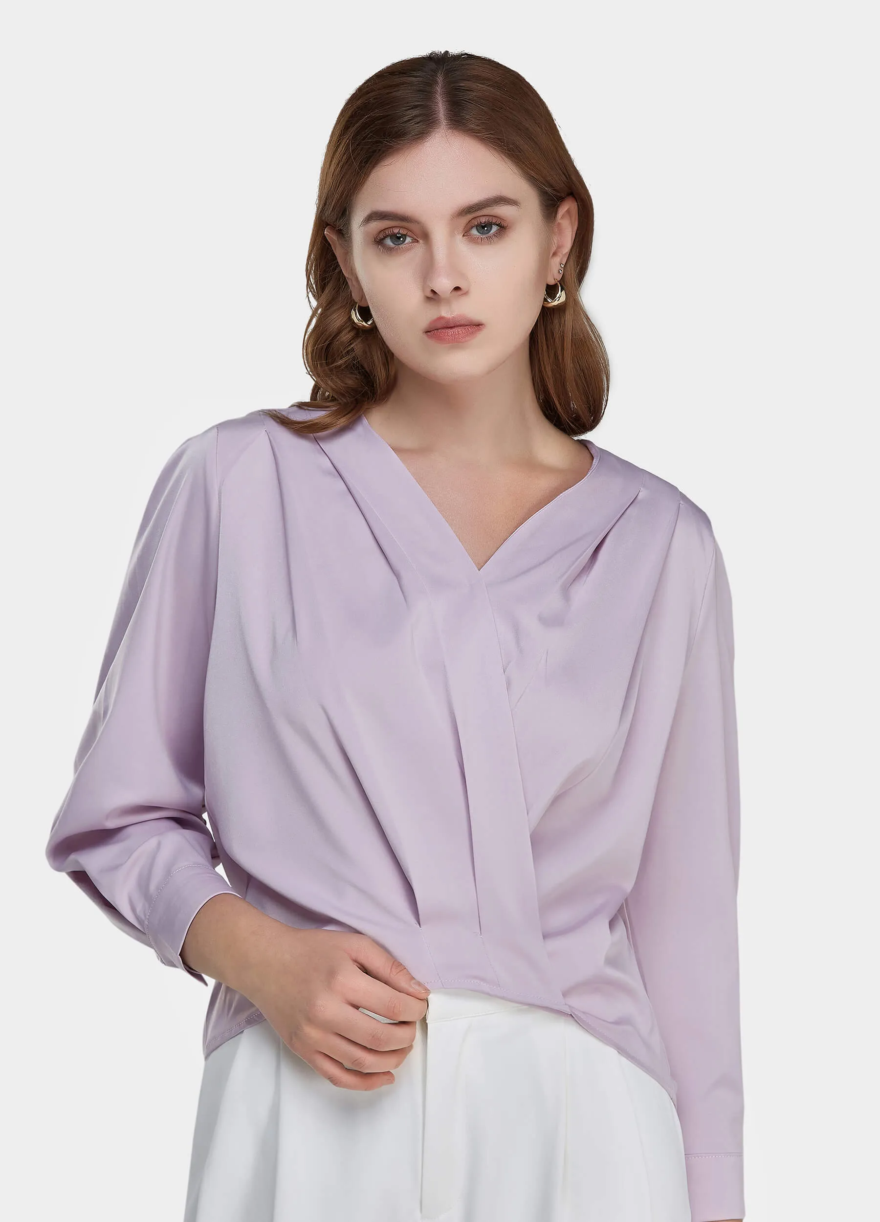 MECALA Women's Solid Surplice Neck Top