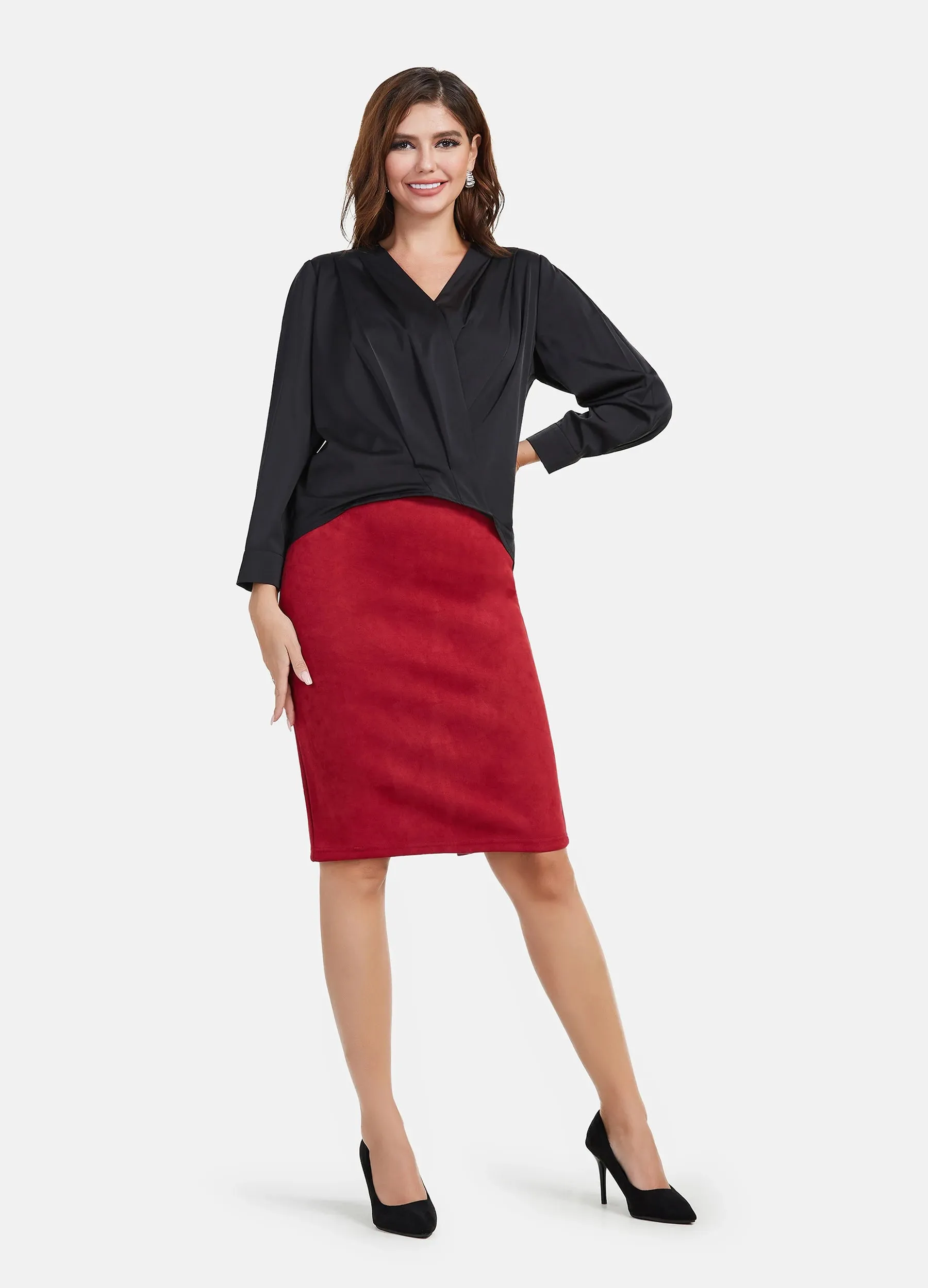 MECALA Women's Solid Surplice Neck Top