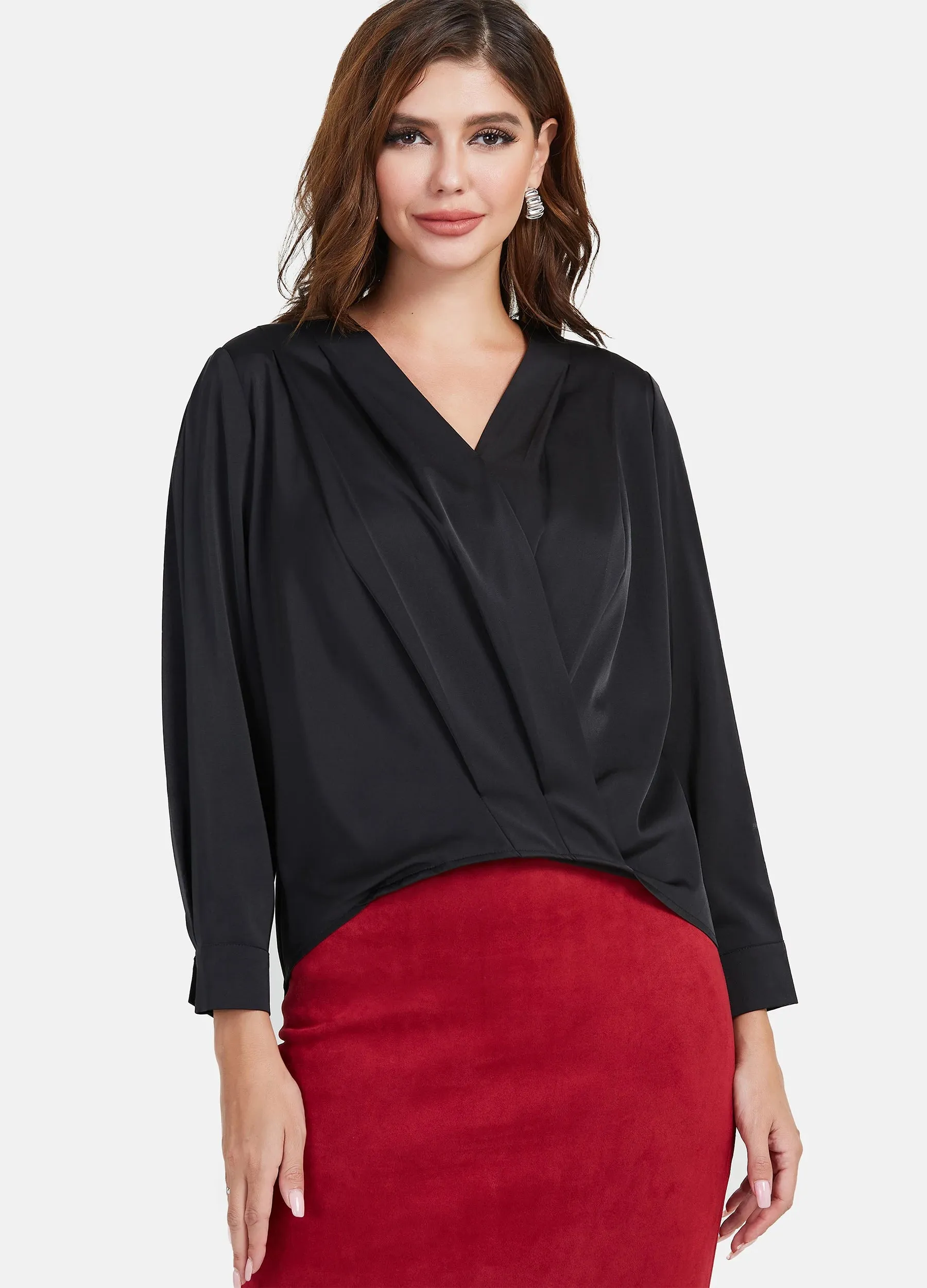 MECALA Women's Solid Surplice Neck Top