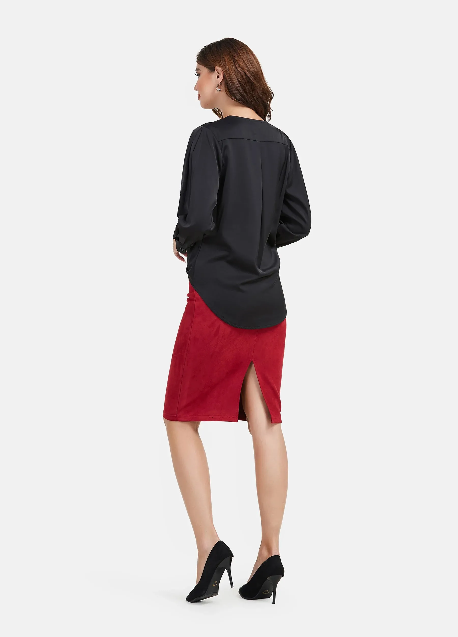 MECALA Women's Solid Surplice Neck Top