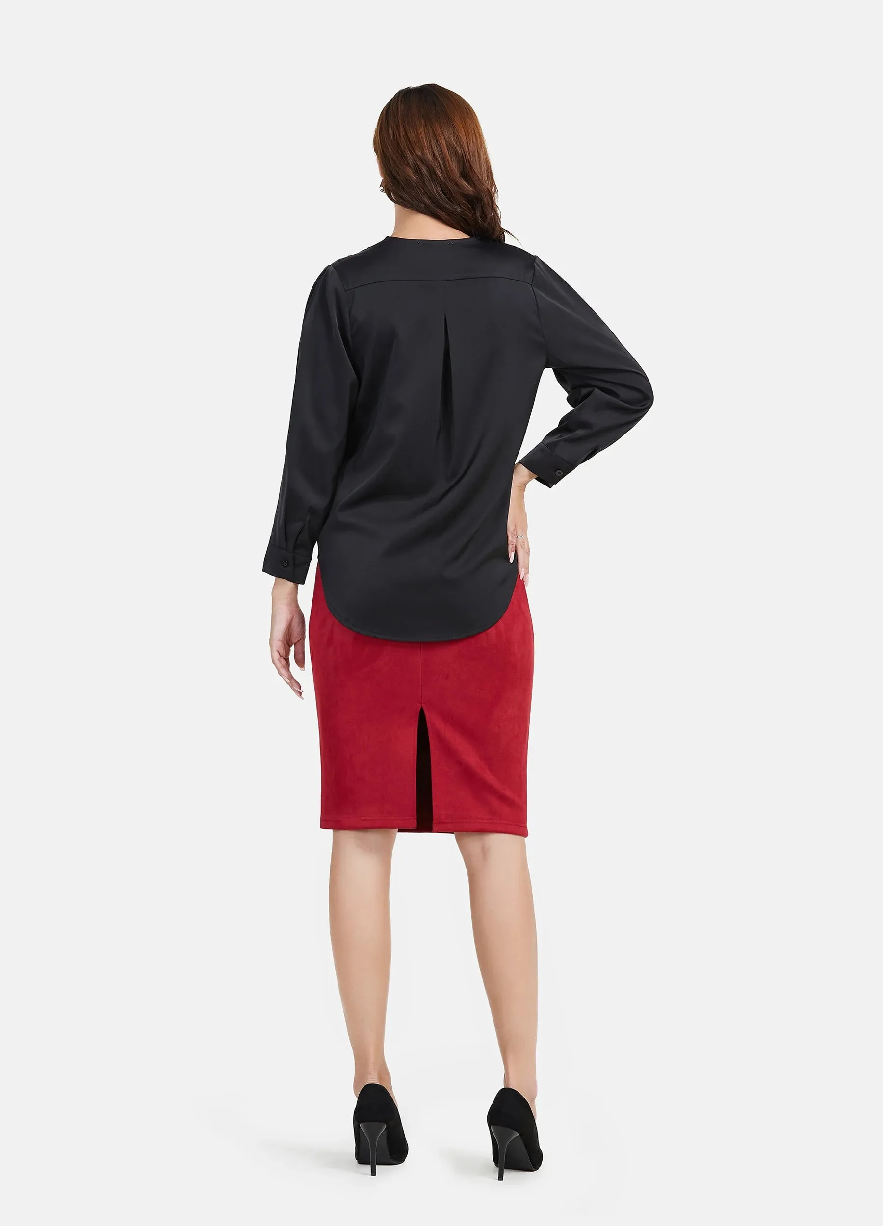 MECALA Women's Solid Surplice Neck Top