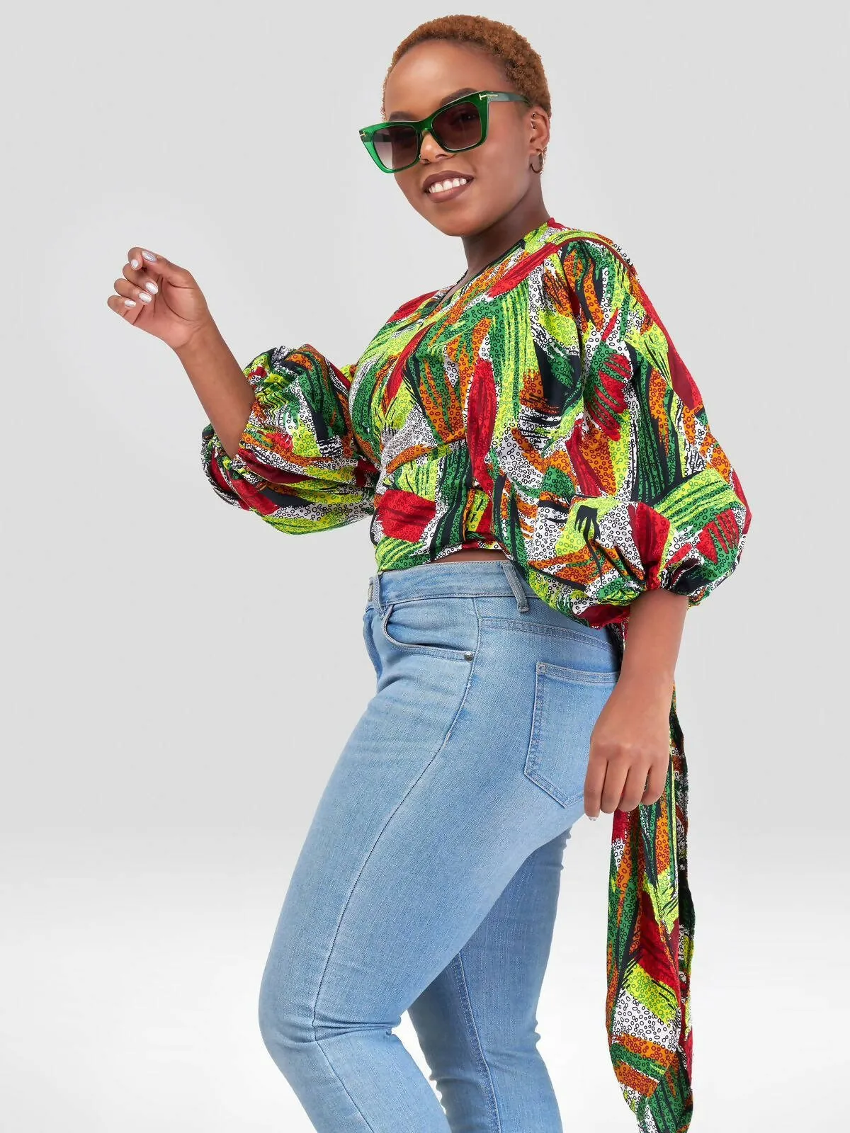 Merli Africa Zari Wrap Top - White Print
