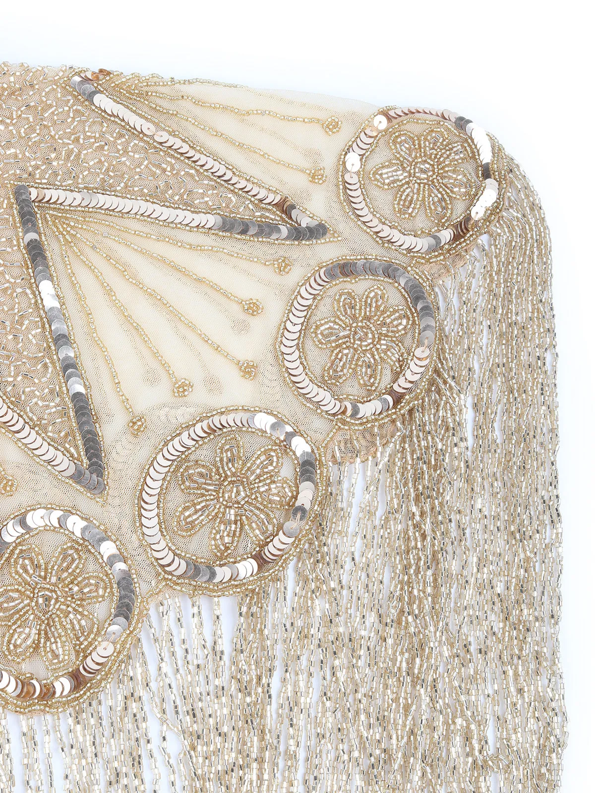 Odette Gold Sequins and Beads Embellished Tassels Cape for Women