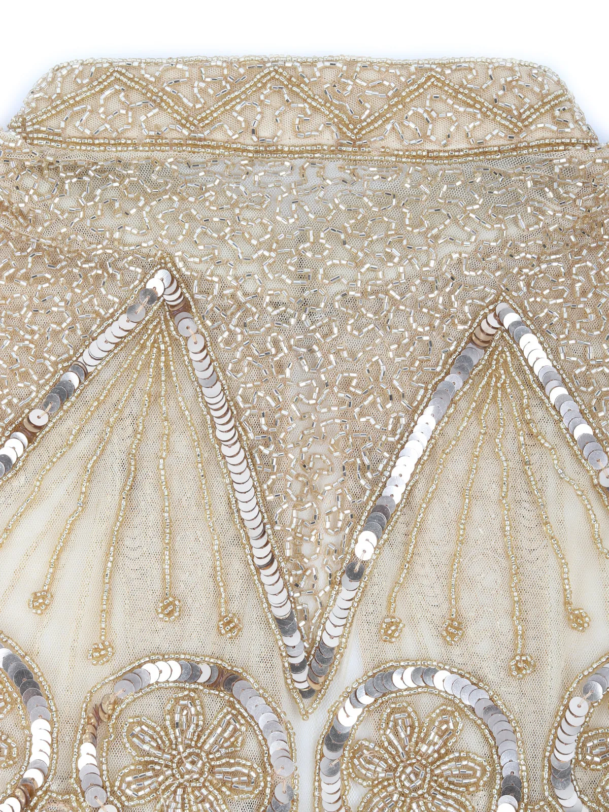 Odette Gold Sequins and Beads Embellished Tassels Cape for Women