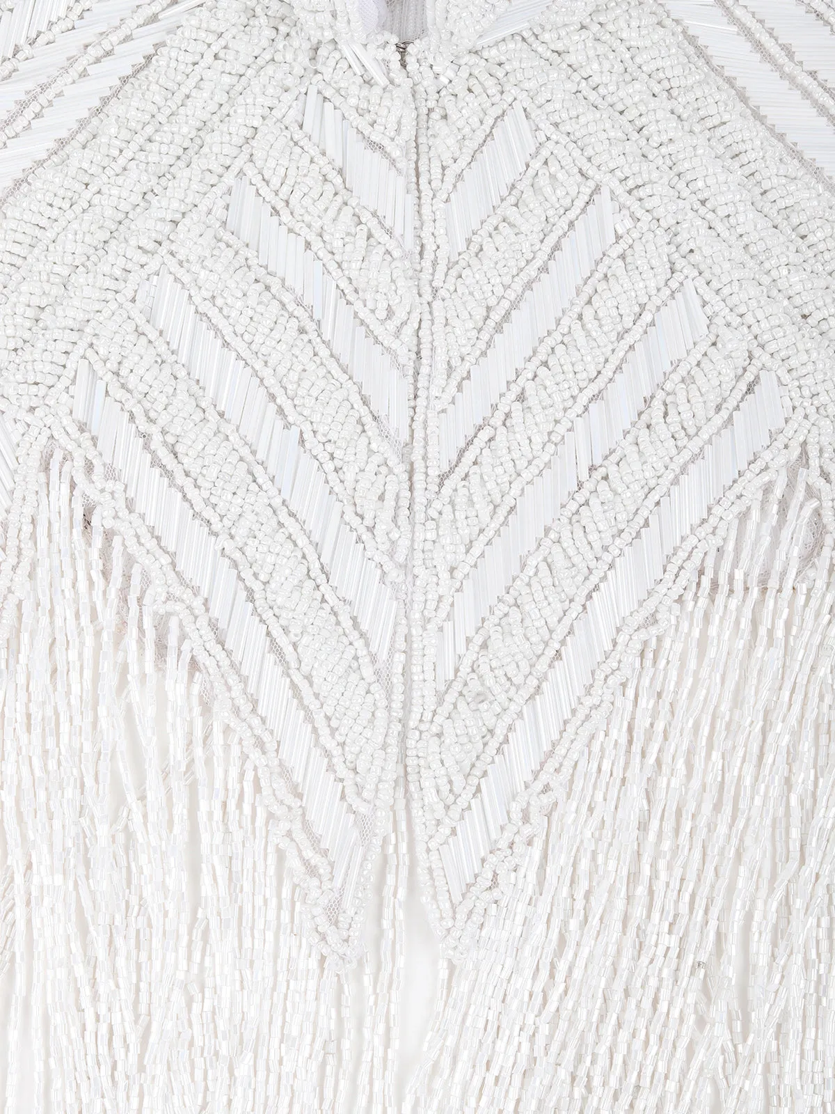 Odette White Embellished Tassels Cape for Women