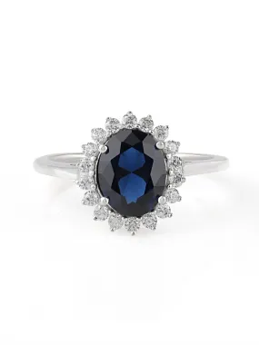 Oval Blue Sapphire Silver Ring