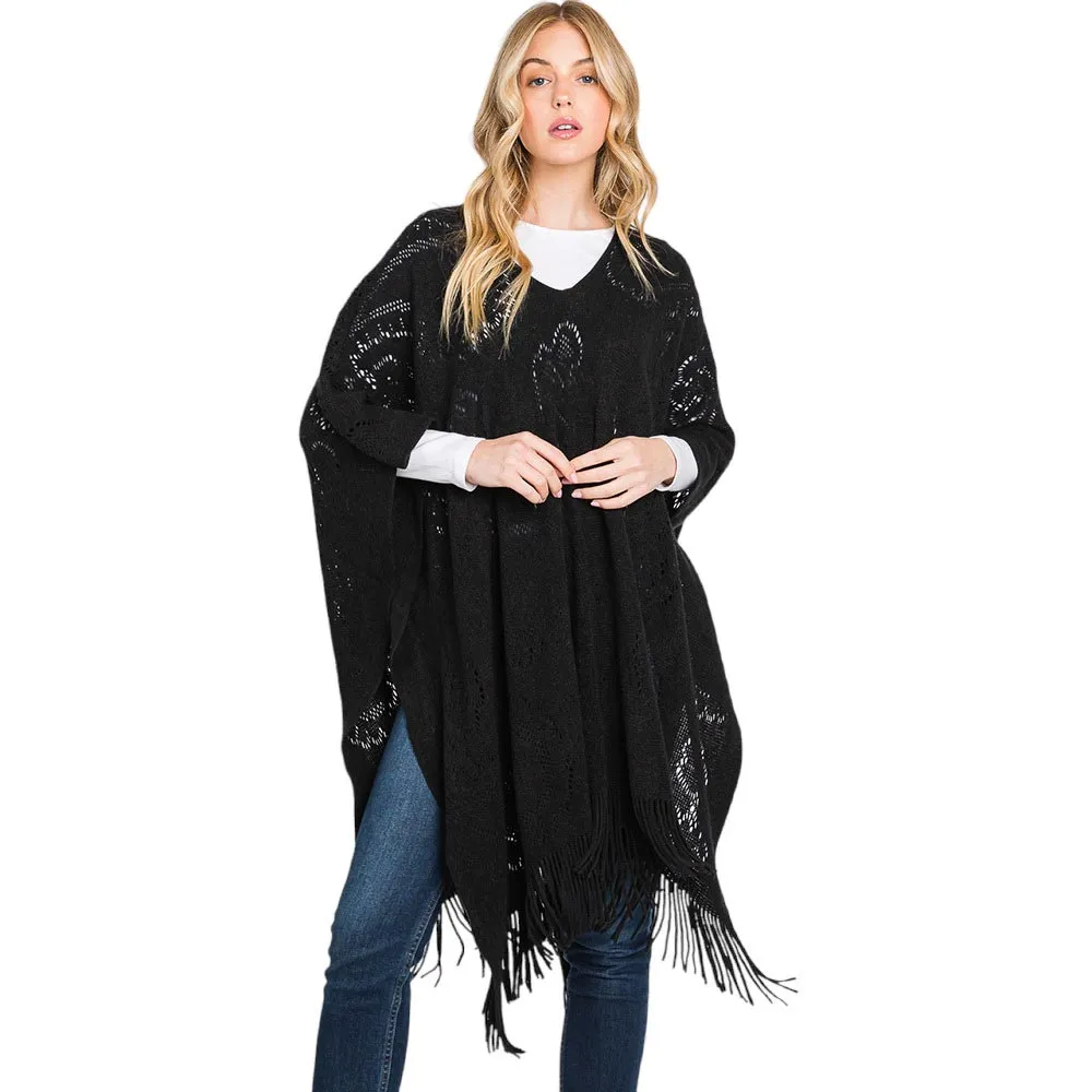Paisley Patterned Fringe Poncho