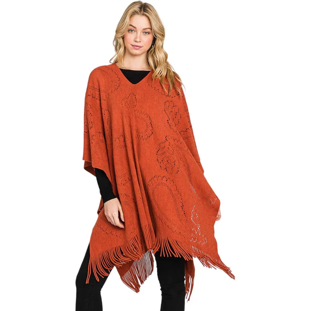 Paisley Patterned Fringe Poncho