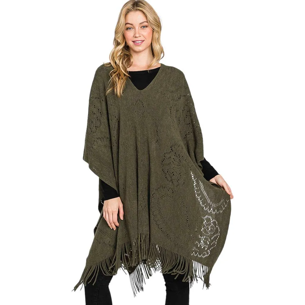 Paisley Patterned Fringe Poncho