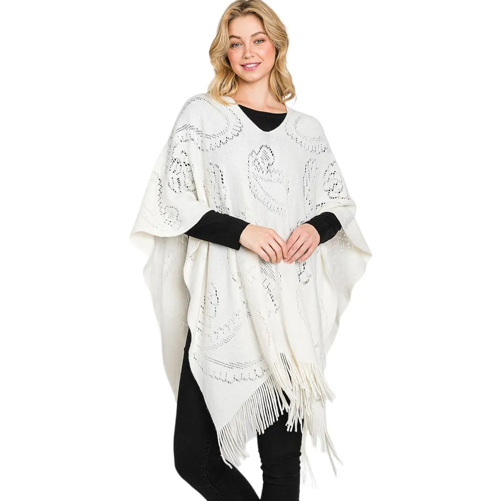 Paisley Patterned Fringe Poncho