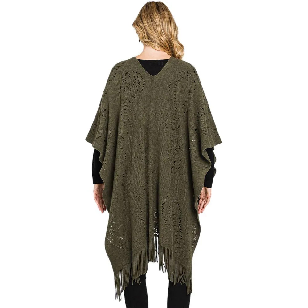 Paisley Patterned Fringe Poncho