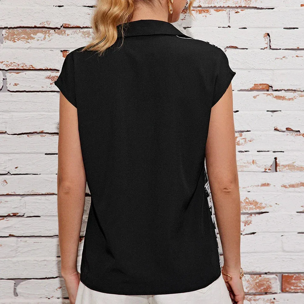 Patchwork Sleeve Newspaper Short Breasted Summer Print Single Fashion Top