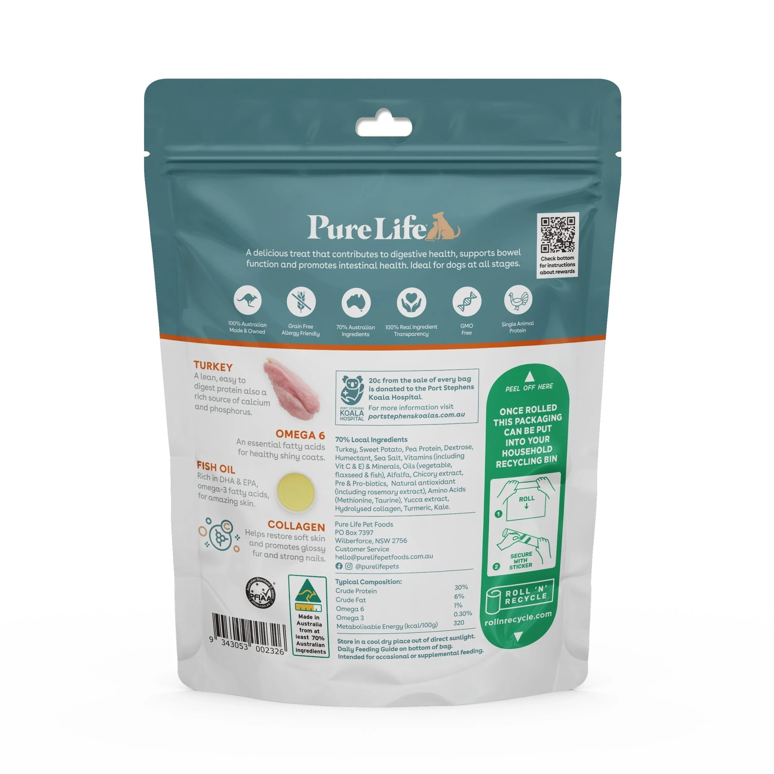 Pure Life Shiny Coat and Skin Turkey Treats for Dogs 100g