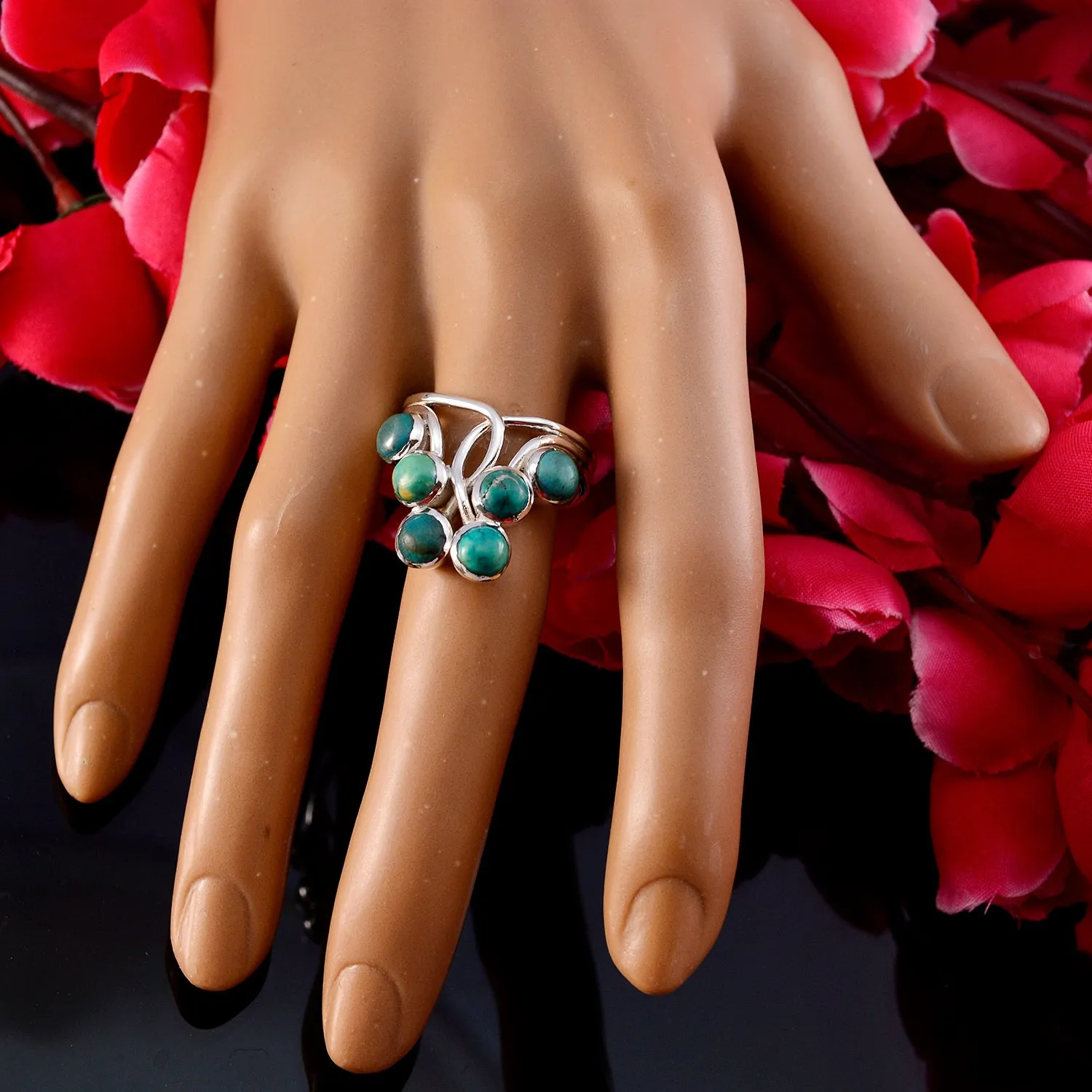 Riyo Fine Gems Turquoise 925 Sterling Silver Ring Princess Jewelry