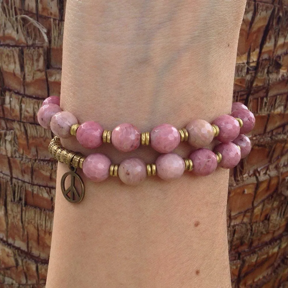 Self Love, Faceted Rhodochrosite 27 Bead Wrap Mala Bracelet