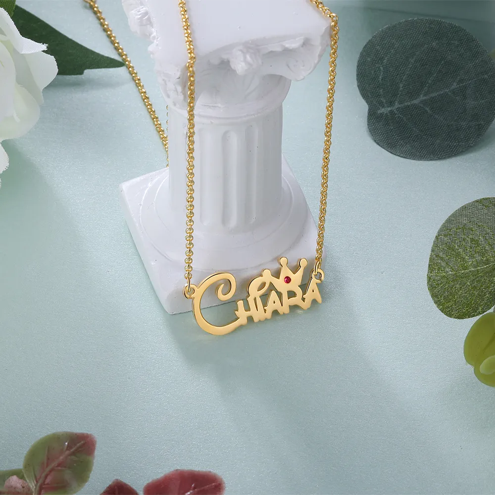 Silver Personalized Crown Princess 1 Name Necklace