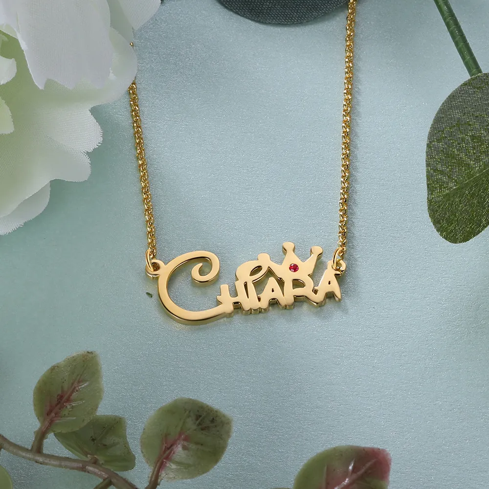 Silver Personalized Crown Princess 1 Name Necklace