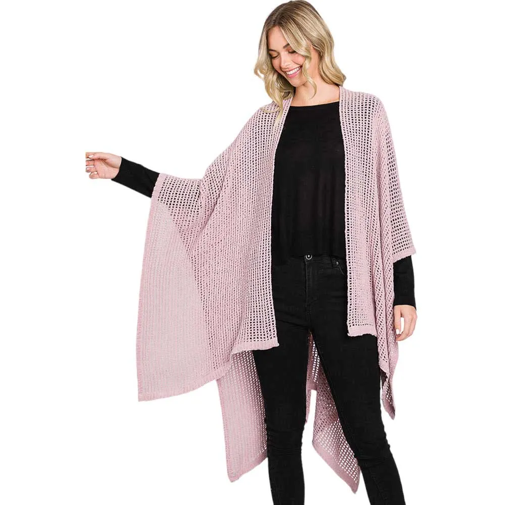 Solid Chenille Crochet Ruana Poncho