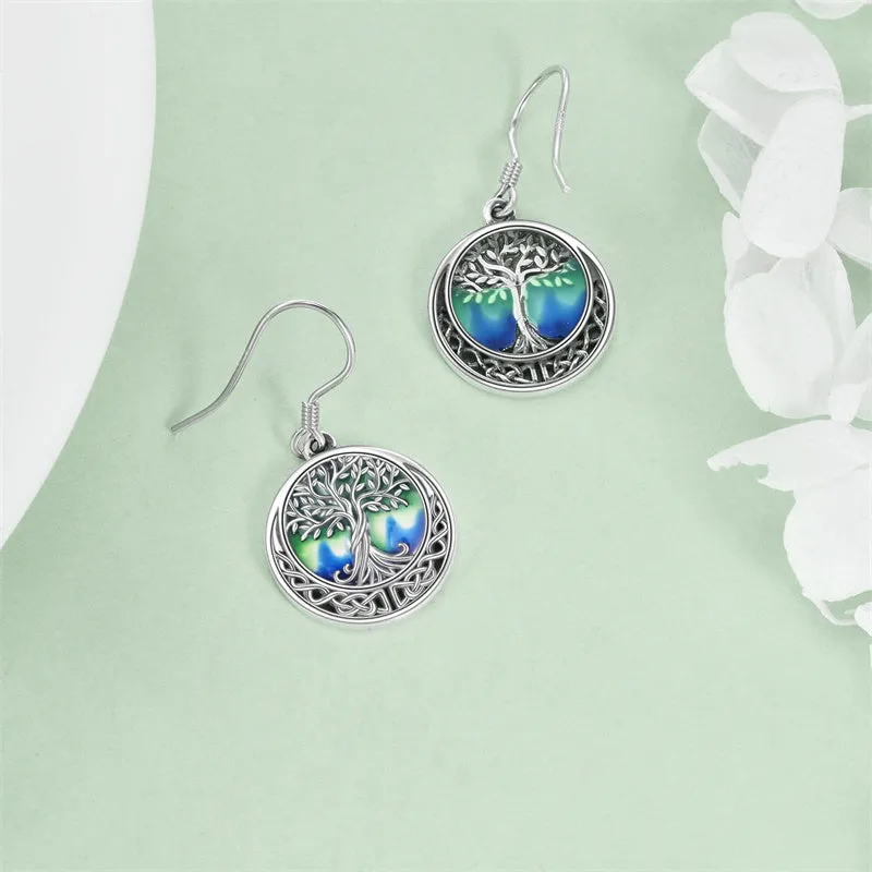 Tree of Life Earrings Sterling Silver Celtic Tree of Life Abalone Shell Dangle Drop Earrings for Women Jewelry